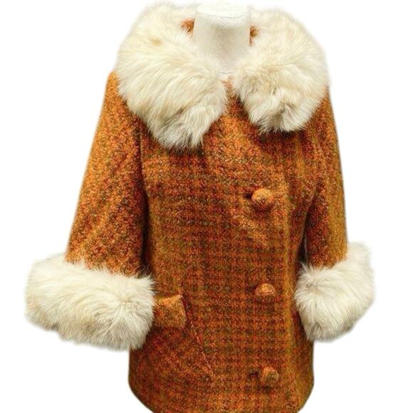 Vintage 50s-60s J.C. Kramer Visconti Wool Coat Real Fur Fits S/M Luxury Rare